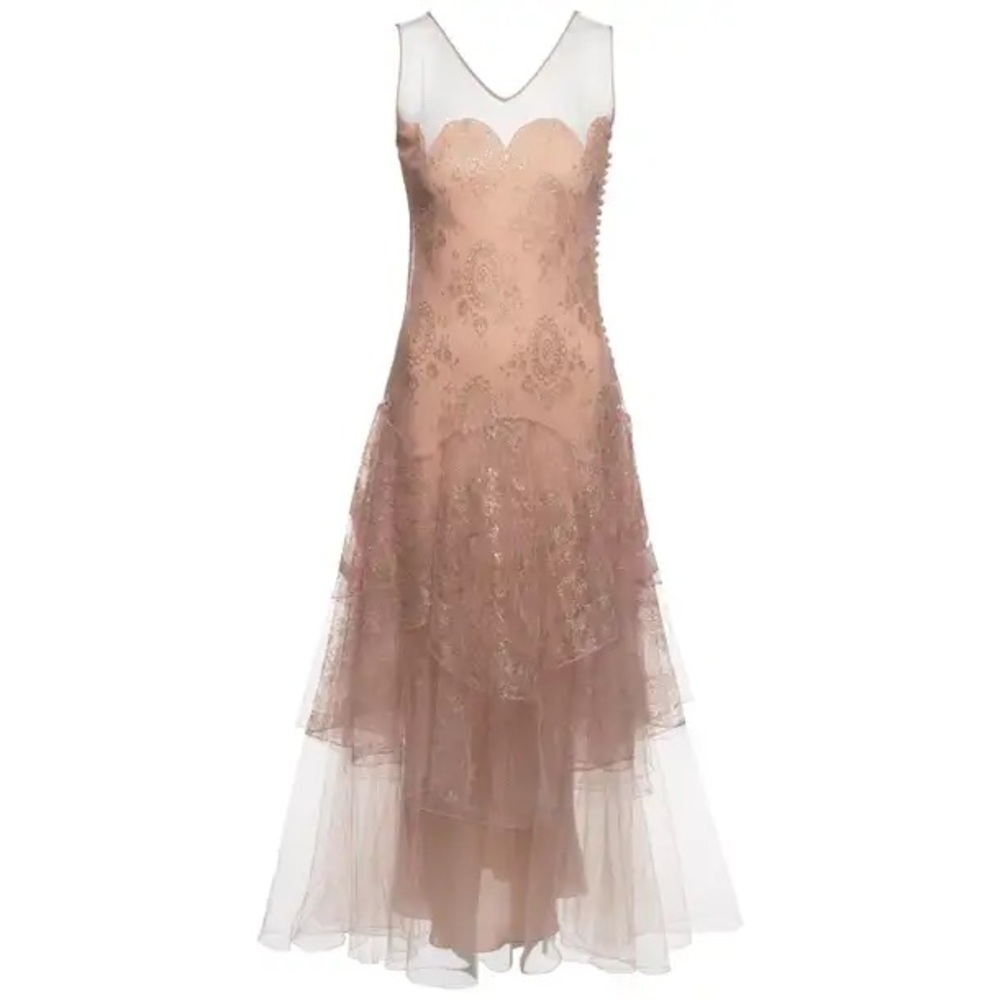 Blush Lace Tulle Evening Gown